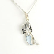 Alt View Sterling Silver Mermaid with Blue Mother of Pearl Tail Necklace