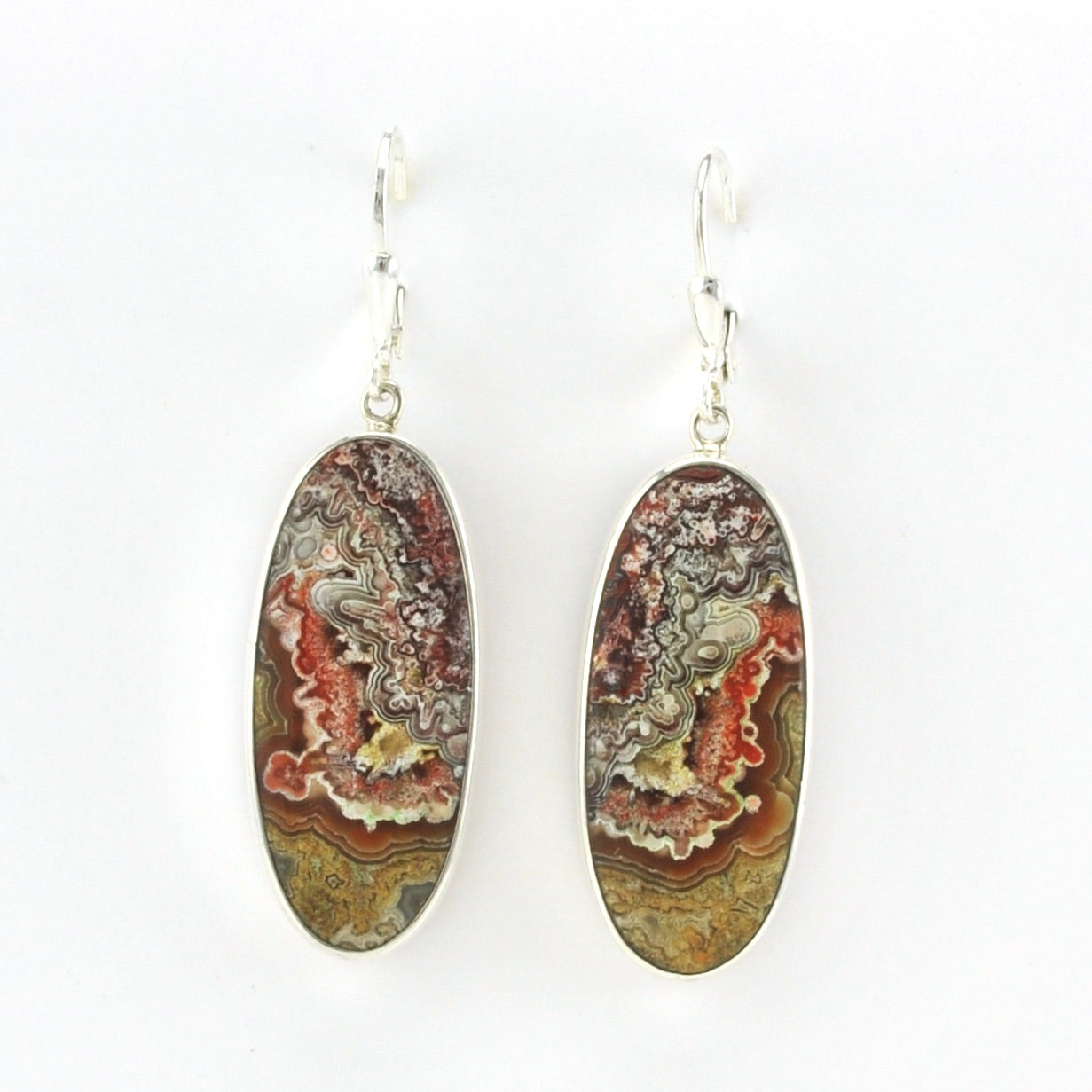 Alt View Sterling Silver Crazy Lace Agate Oval Earrings