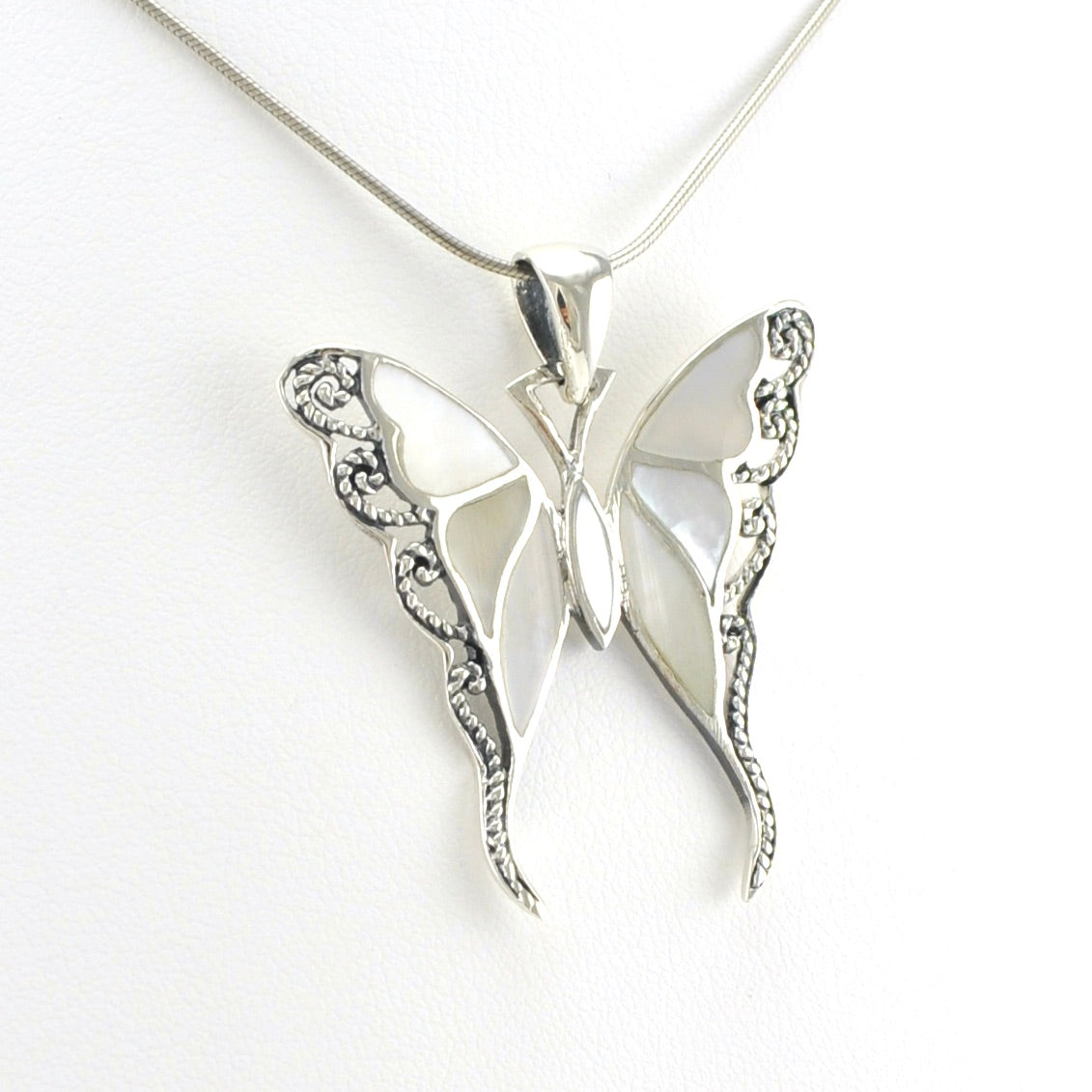 Alt View Sterling Silver Mother of Pearl Butterfly Pendant