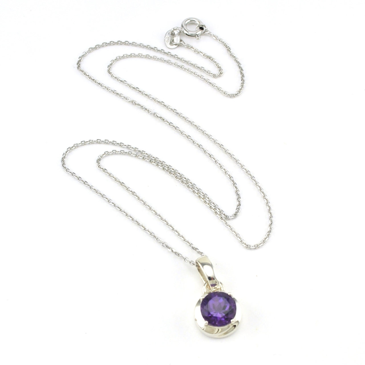 Sterling Silver Amethyst 8mm Round Necklace
