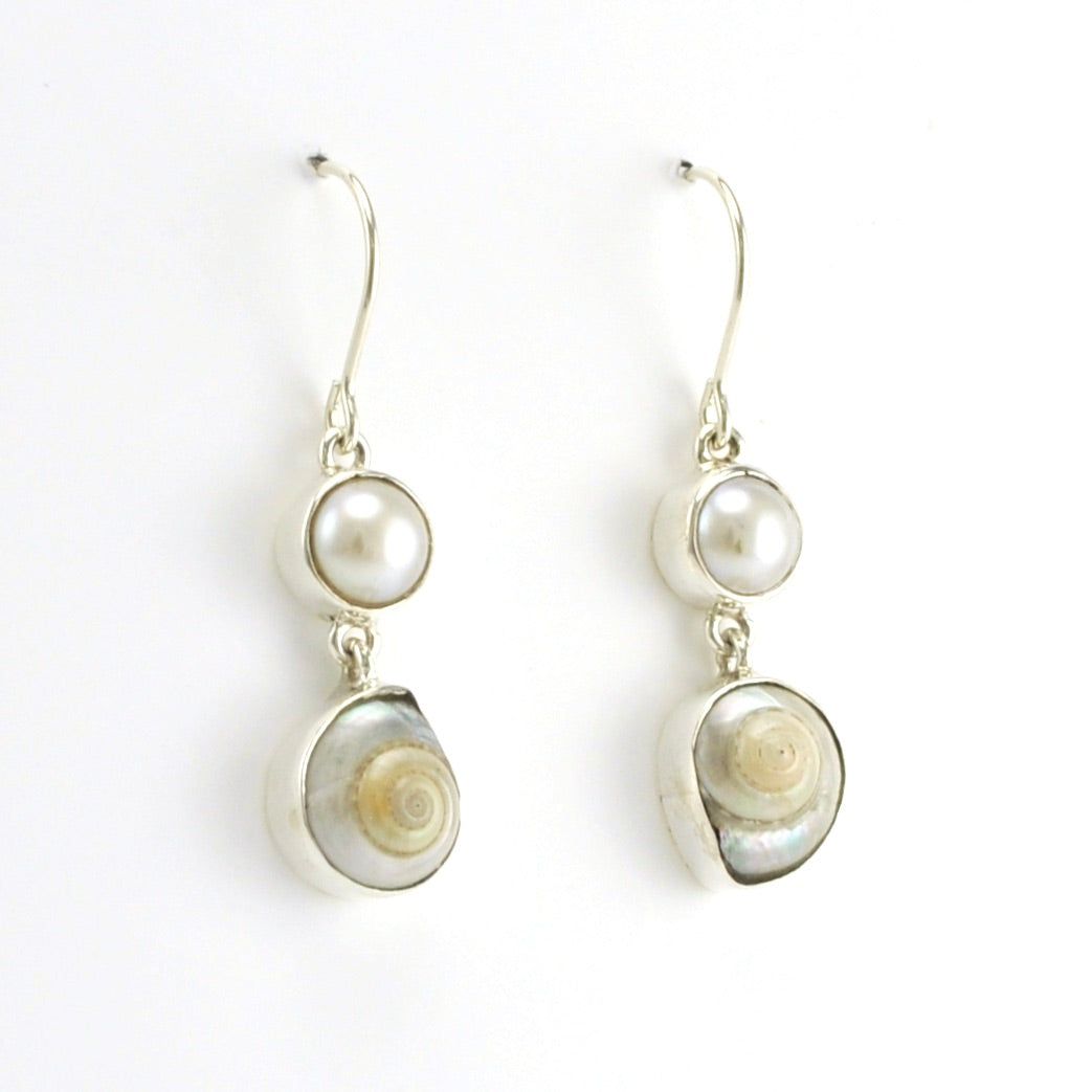 Side View Sterling Silver Pearl Malabar Shell Earrings