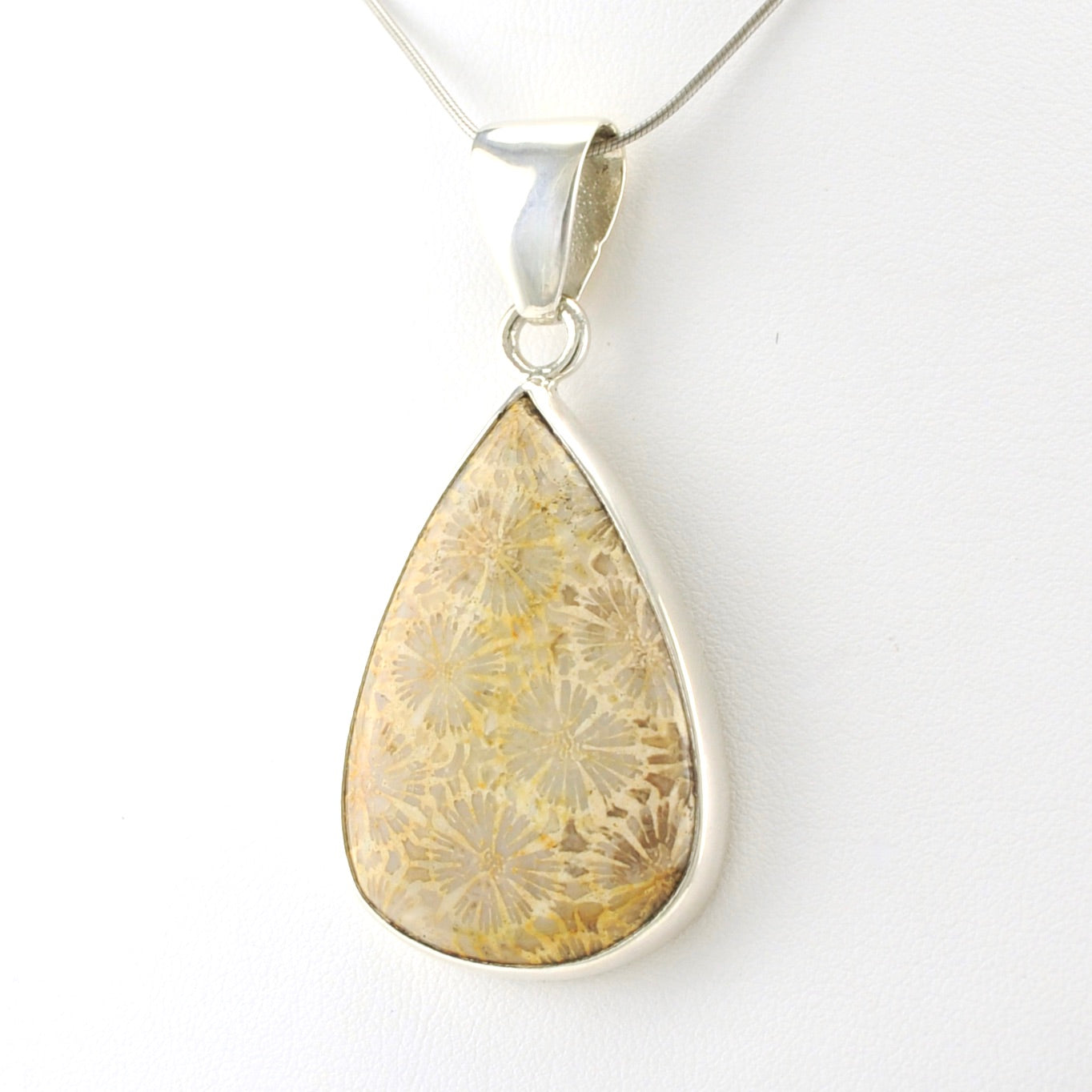 Sterling Silver Fossil Coral Tear Pendant