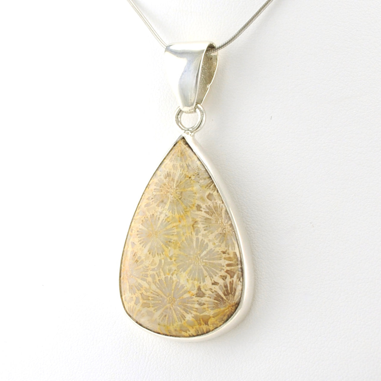 Sterling Silver Fossil Coral Tear Pendant