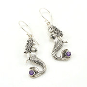 Sterling Silver Mermaid with Amethyst Dangle Earrings
