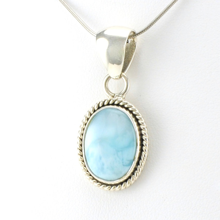 Sterling Silver Larimar Oval Rope Pendant