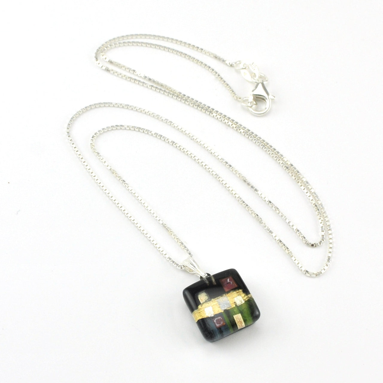 Glass Black Golden Phase Charm Necklace