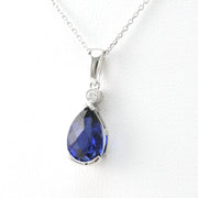 Side View Silver Created Sapphire 3ct Tear CZ Necklace