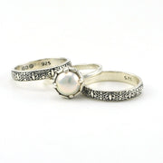 Alt View Sterling Silver Pearl 3 Ring Stack