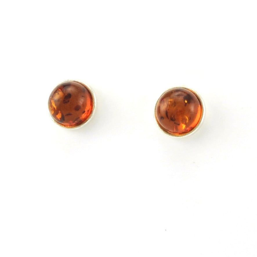 Side View Sterling Silver Amber Round Stud Earrings