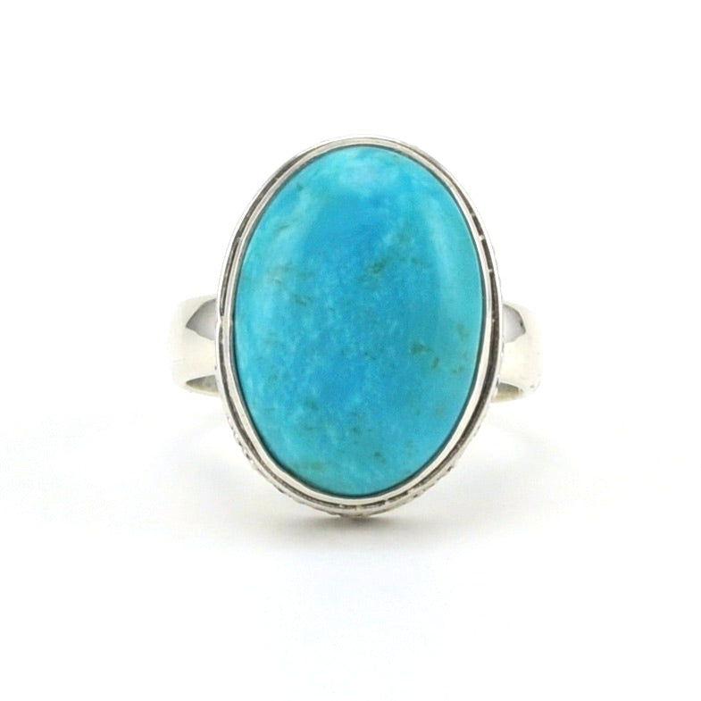 Alt View Sterling Silver Arizona Turquoise 12x17mm Oval Bali Ring