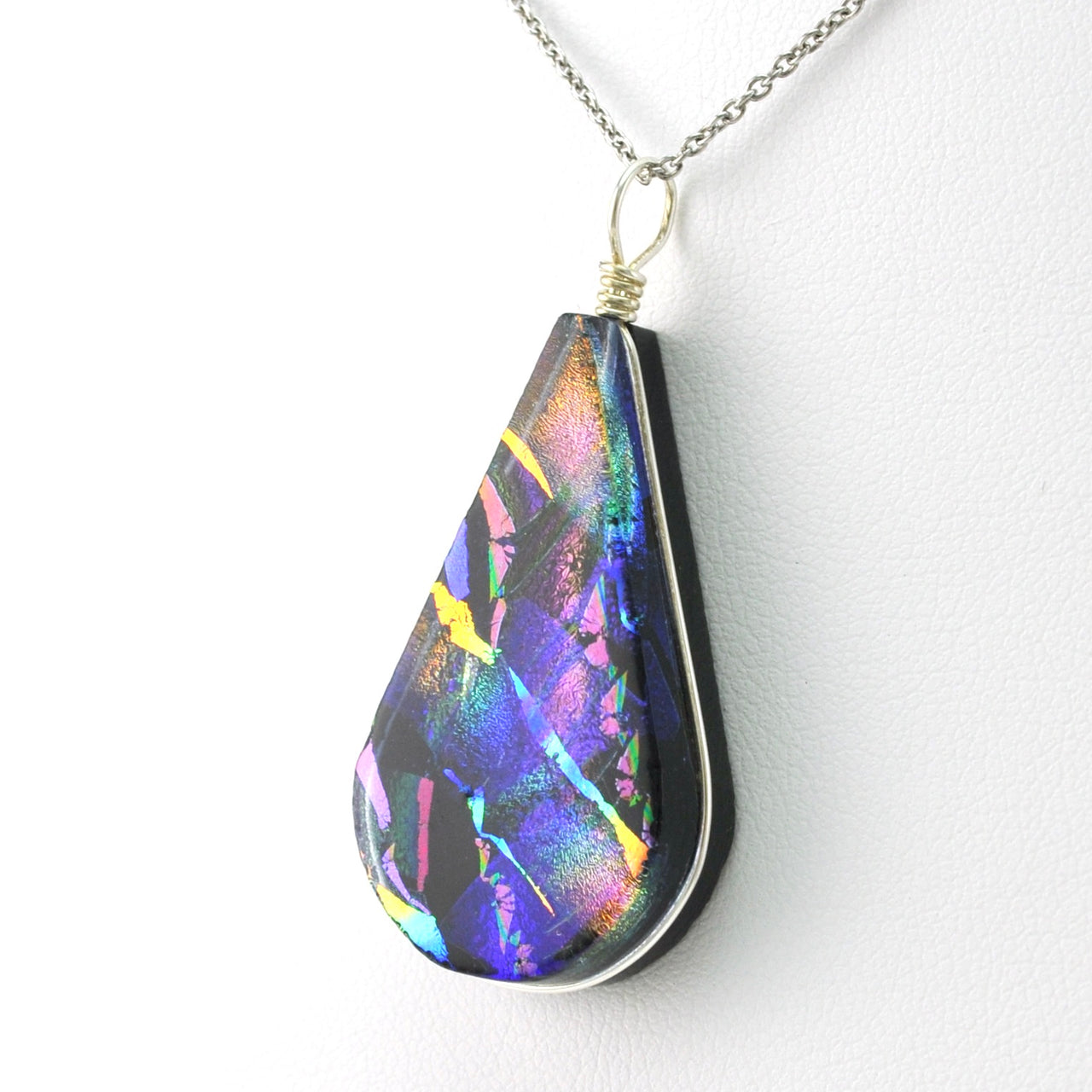 Dichroic Glass Rainbow Purple Teardrop Pendant