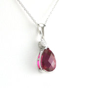 Side View Silver Created Ruby 4ct Tear with Cubic Zirconia Necklace