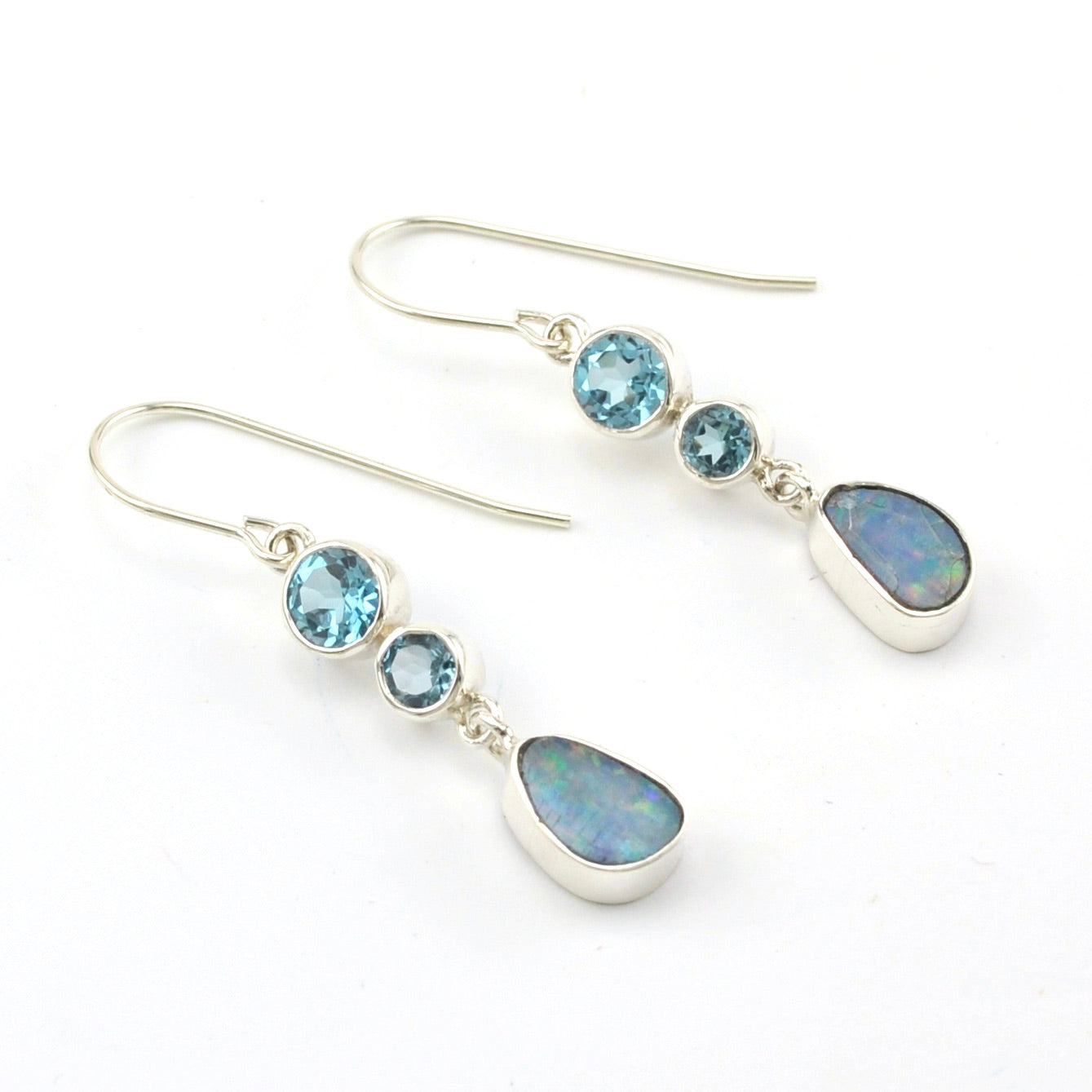 Sterling Silver Australian Opal and Topaz Earrings