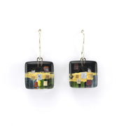 Alt View Glass Black Golden Phase Cubes Earrings