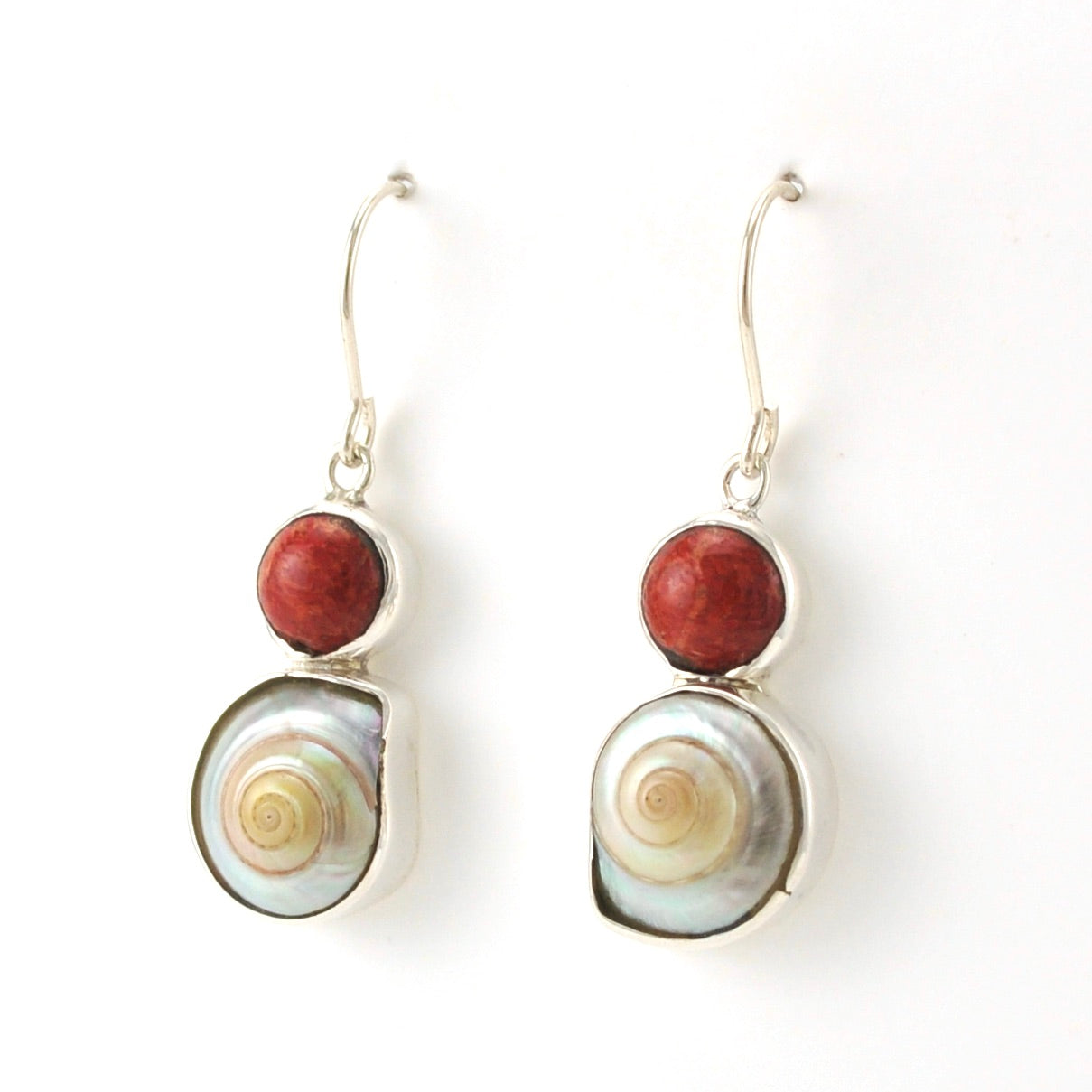 Sterling Silver Red Coral & Mother of Pearl Earrings Sterling Silver Red Coral & Mother of Pearl Earrings