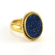 Side View Alchemía Blue Druzy Agate Oval Rope Ring