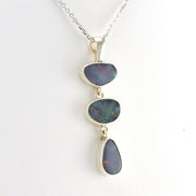Side View Sterling Silver 3 Australian Opal Necklace
