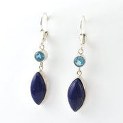 Side View Sterling Silver Blue Topaz Lapis Marquise Dangle Earrings