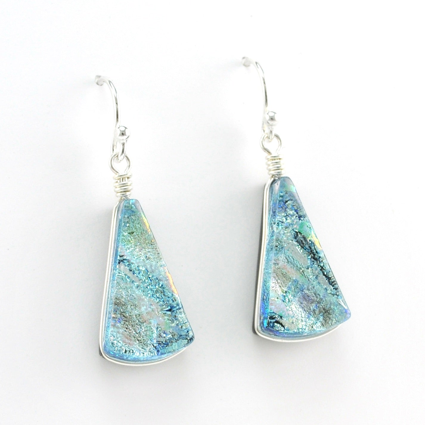 Alternate View Dichroic Glass Silver Fan Dangle Earrings