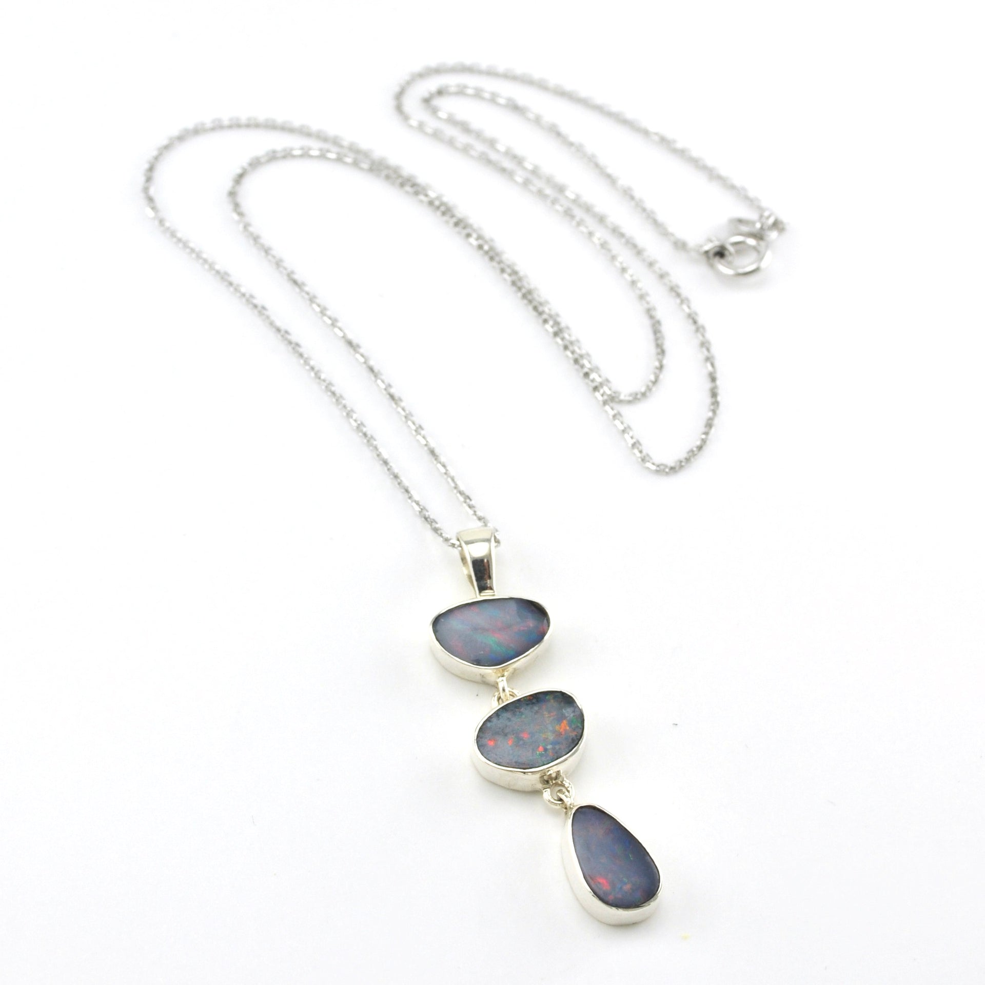 Sterling Silver 3 Australian Opal Necklace