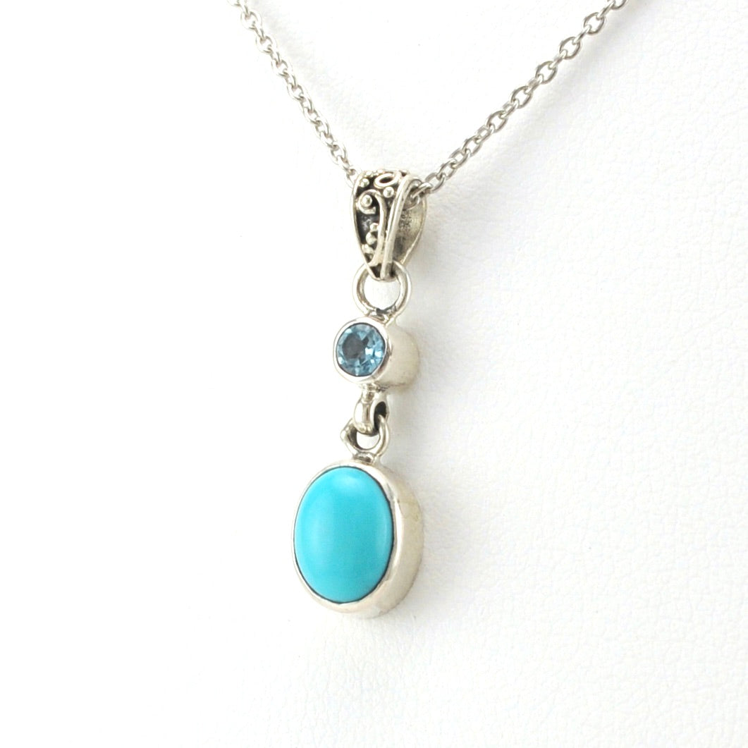 Side View Sterling Silver Arizona Turquoise 6x8mm Oval with Topaz Necklace