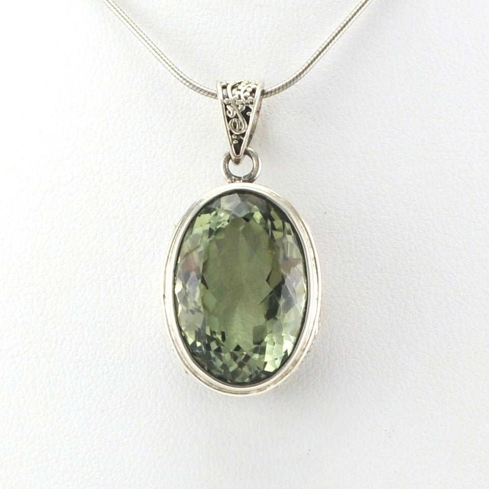Alt View Sterling Silver Green Amethyst 13x20mm Oval Bali Pendant