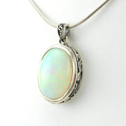 Sterling Silver Ethiopian Opal 13x18mm Oval Bali Pendant