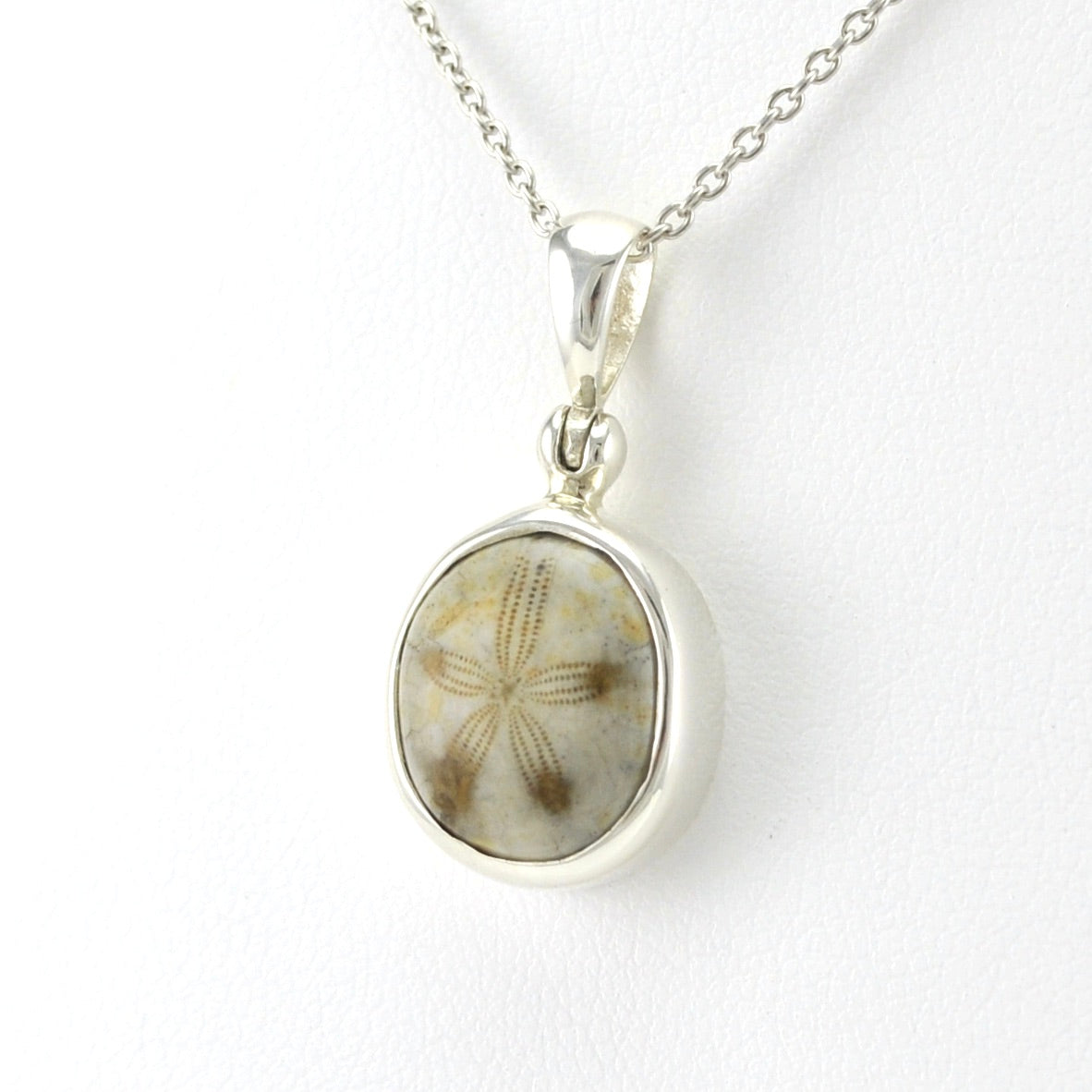 Side View Sterling Silver Fossil Sea Urchin Necklace