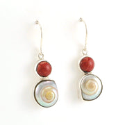 Alt View Sterling Silver Red Coral Malabar Shell Earrings