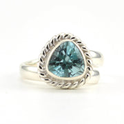 Sterling Silver Blue Topaz Trillion Rope Adjustable Ring