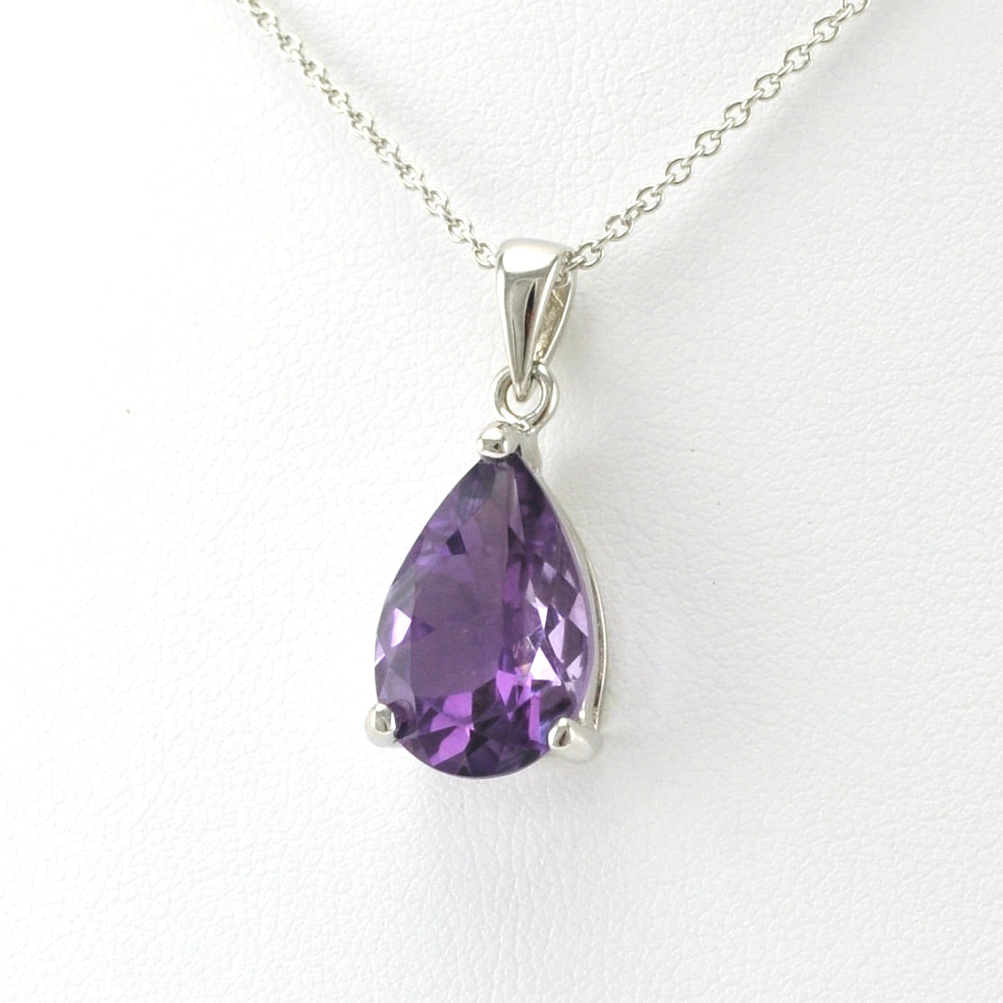 Side View Sterling Silver Amethyst 10x14mm Tear Necklace