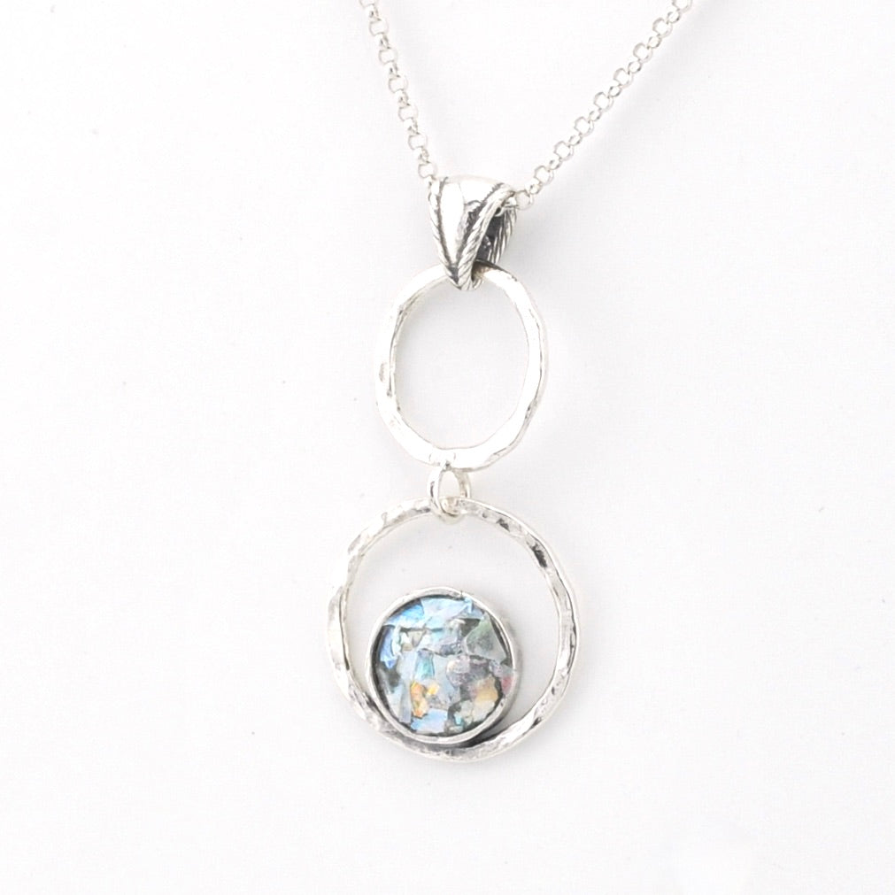 Sterling Silver Roman Glass Double Circle Necklace
