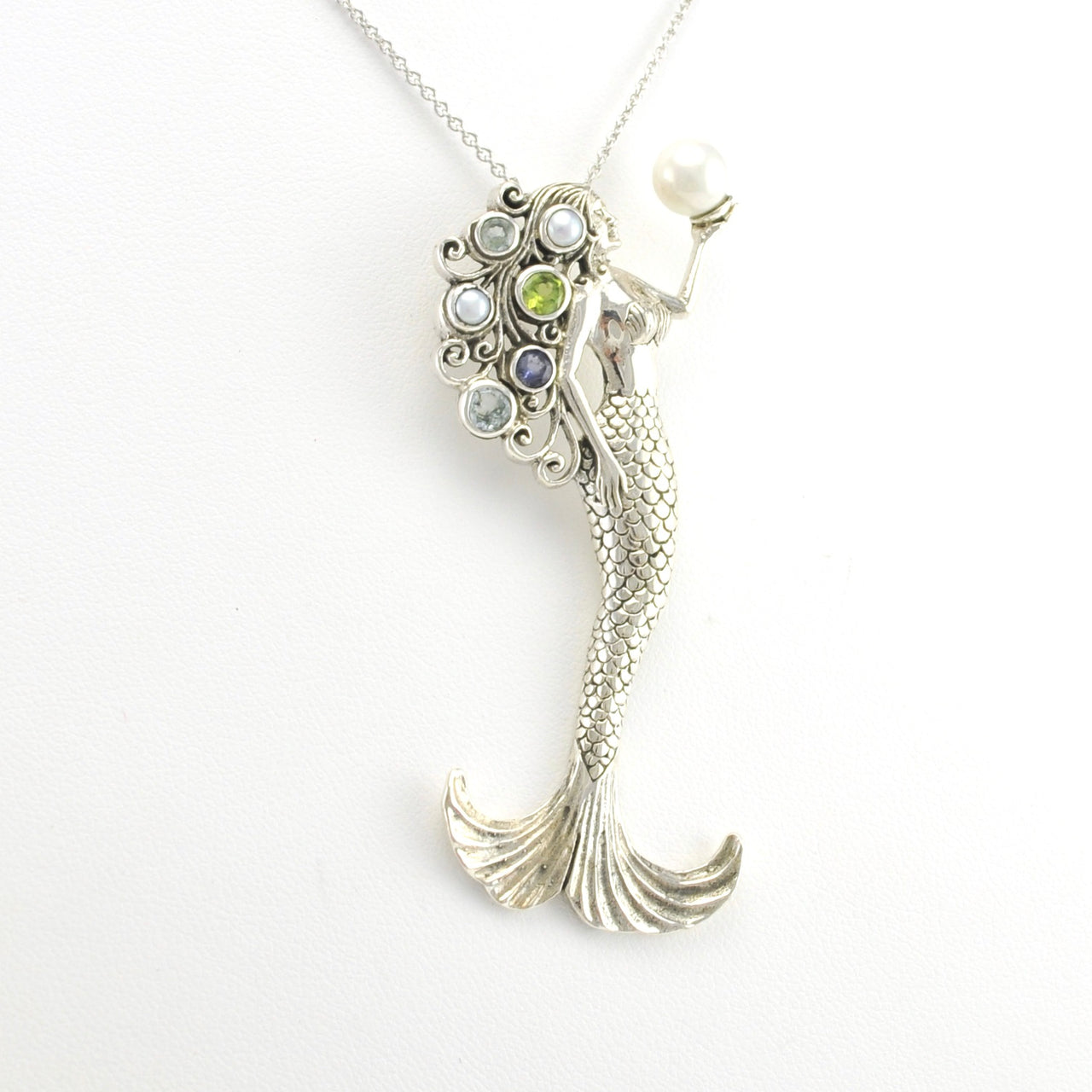 Front View Sterling Silver Queen of Tides Mermaid Pendant