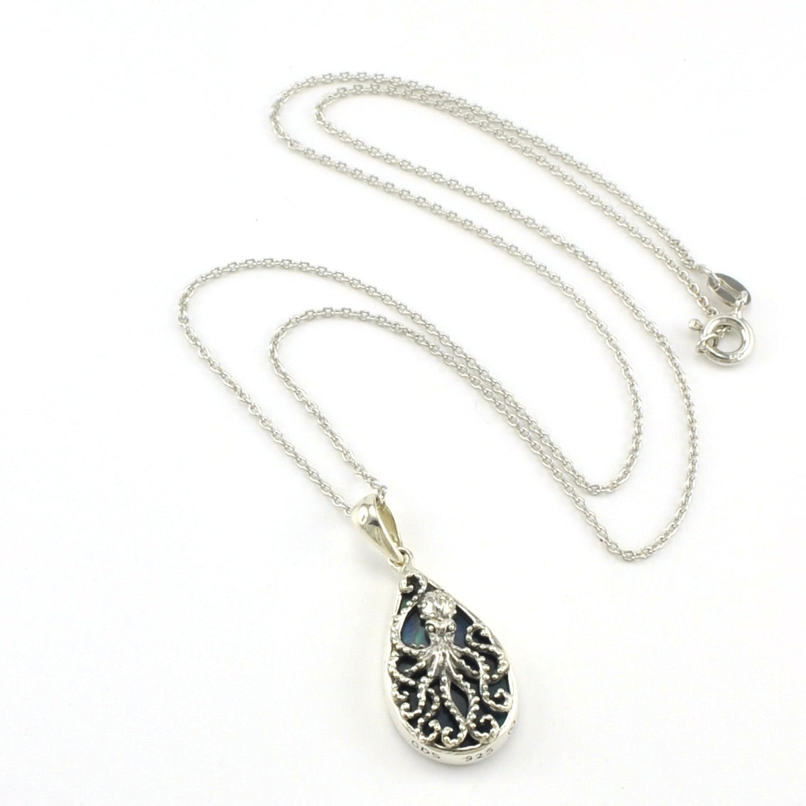 Sterling Silver Blue Abalone Tear Octopus Necklace
