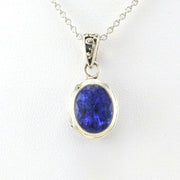 Alt View Sterling Silver Tanzanite 7x9mm Oval Bali Necklace