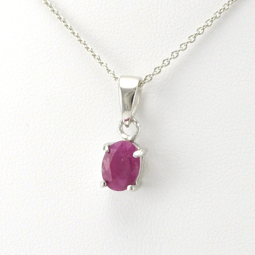 Side View Sterling Silver Ruby 6x8mm Oval Necklace