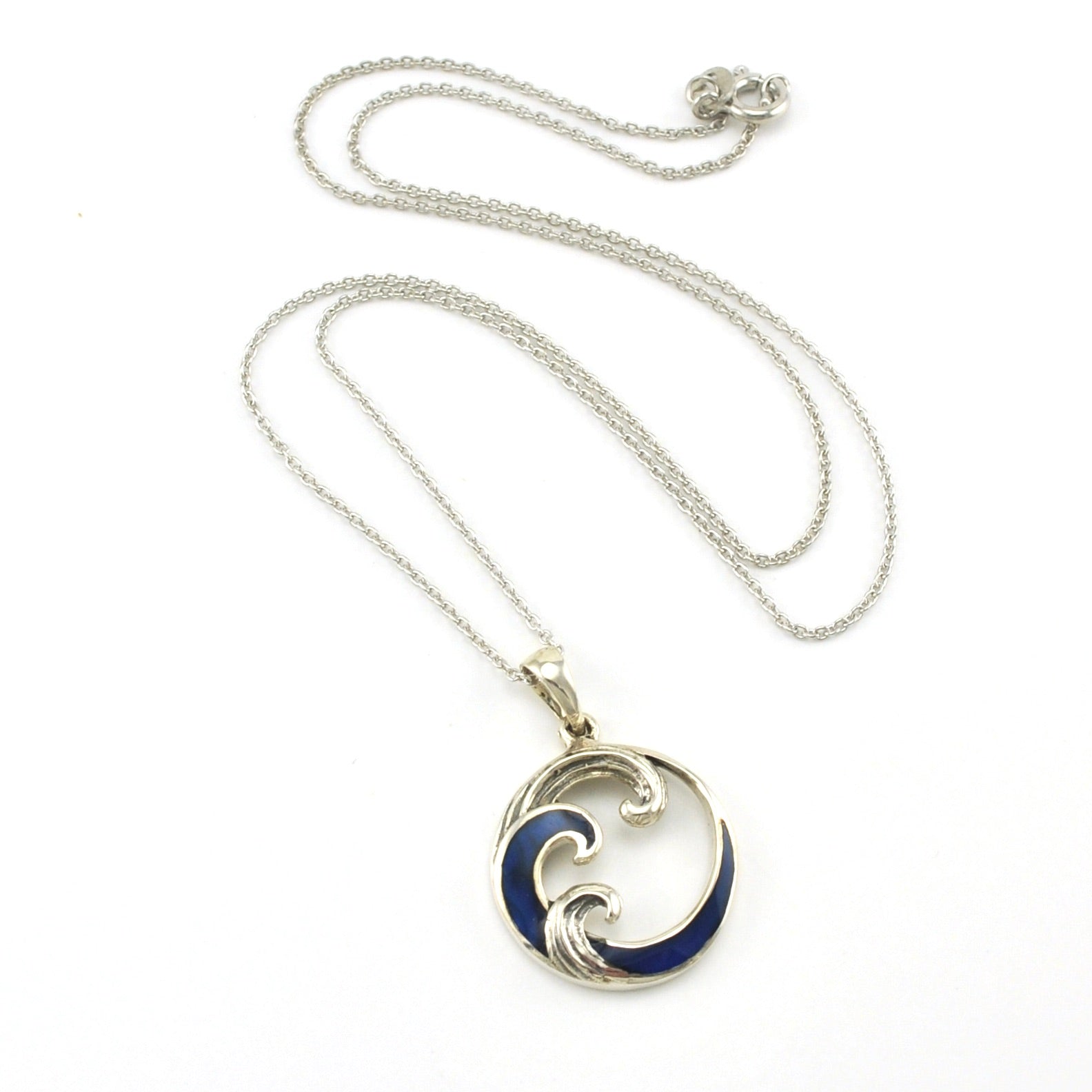 Sterling Silver Blue Abalone Wave Necklace