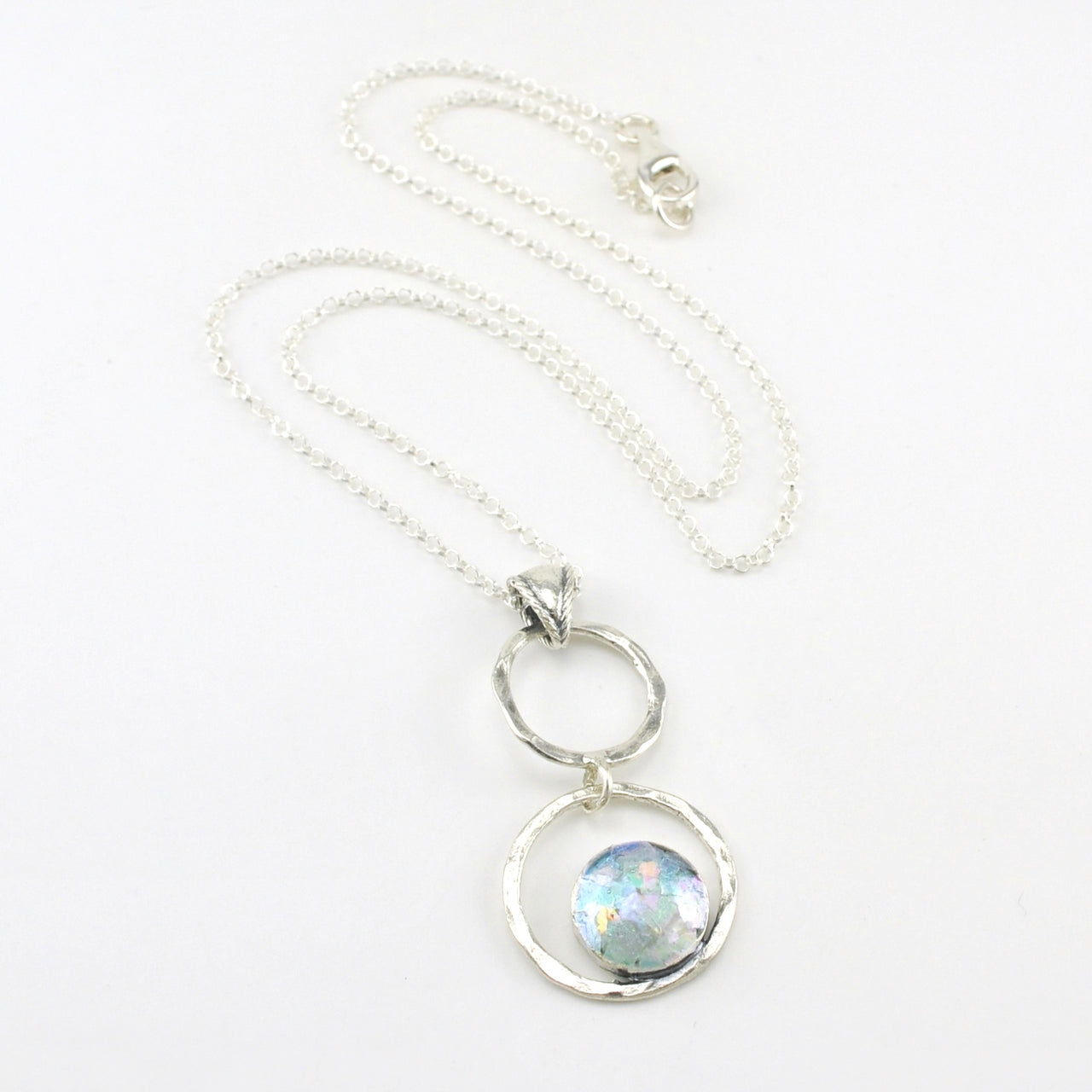 Sterling Silver Roman Glass Double Circle Necklace