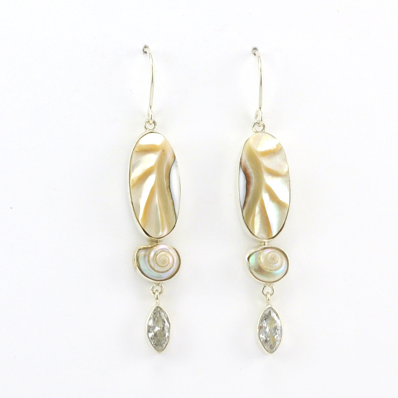 Alternate View Sterling Silver Nautilus Shell White Topaz Earrings