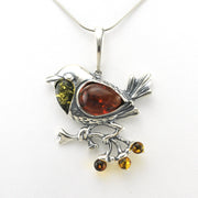 Alt View Sterling Silver Multi Amber Bird on Twig Pendant