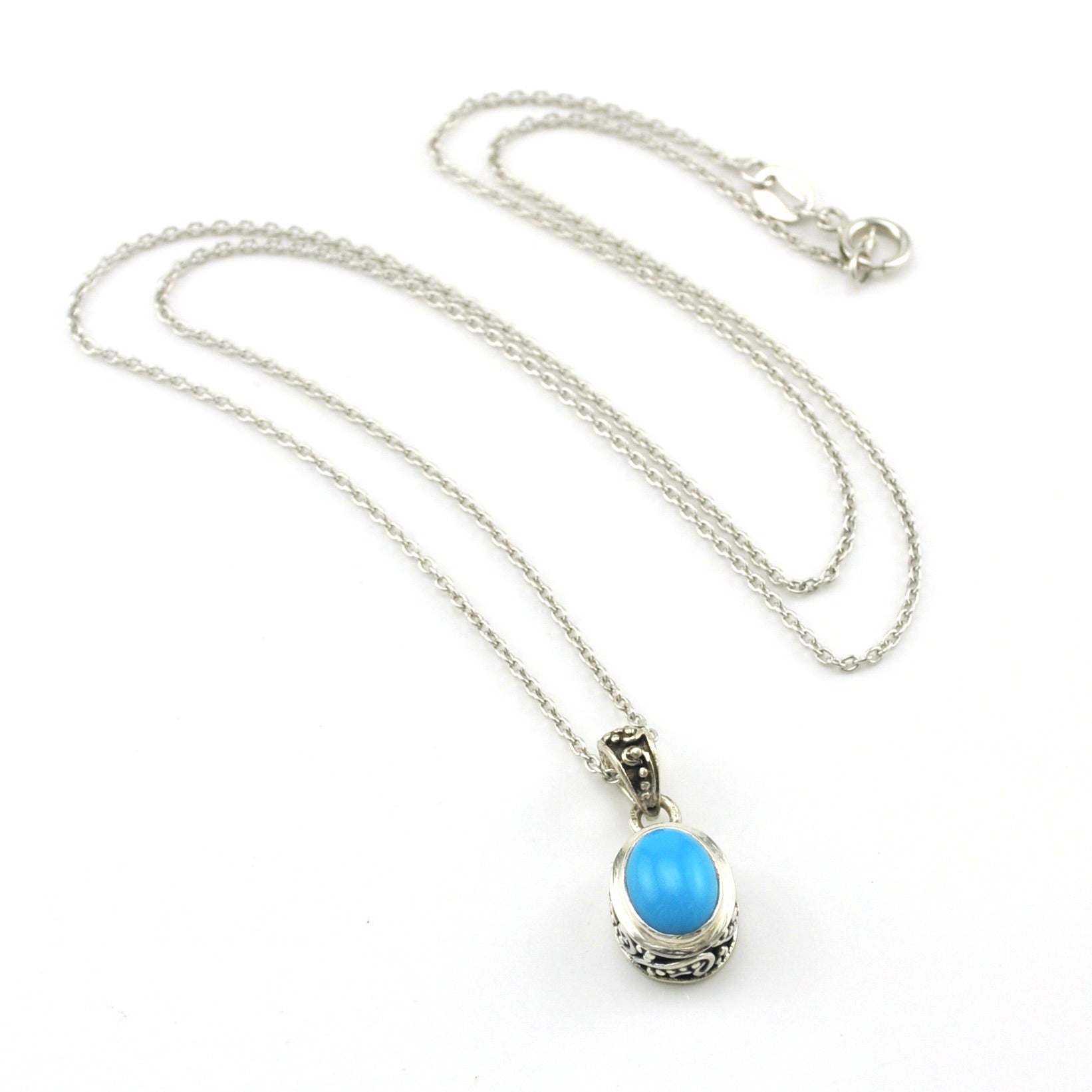 Sterling Silver Arizona Turquoise 6x8mm Oval Bali Necklace