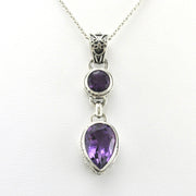 Alt View Sterling Silver Amethyst Round Pear Bali Necklace
