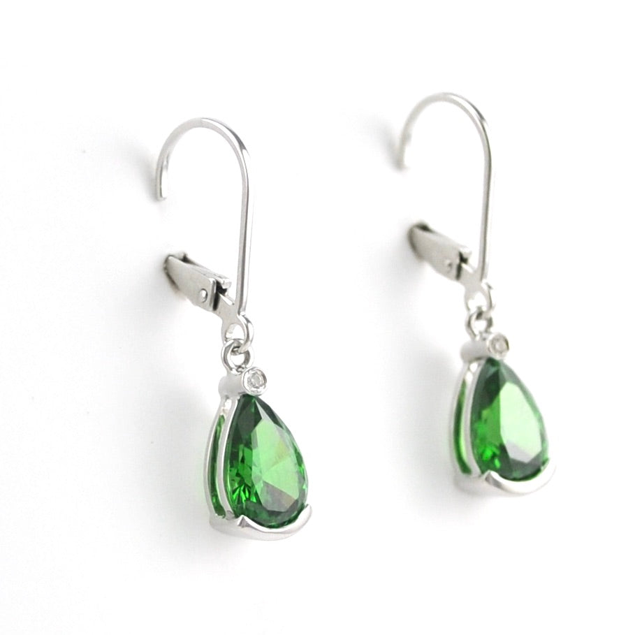 Side View Silver Created Emerald 4ct Tear Cubic Zirconia Earrings