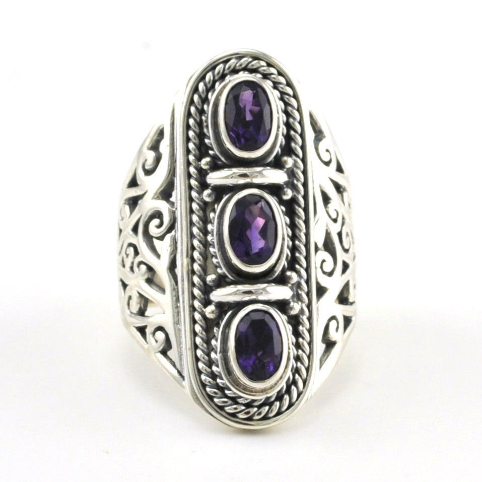 Alt View Sterling Silver Amethyst 3 Stone Bali Ring