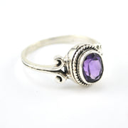 Side View Silver Amethyst 6x8mm Oval Scroll Ring