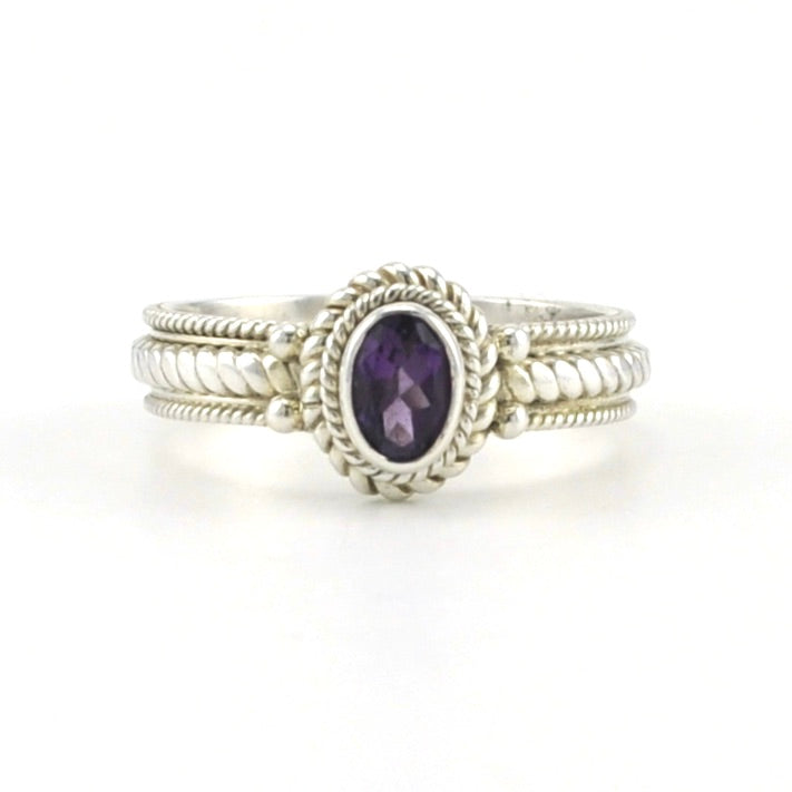Sterling Silver Amethyst 4x6mm Oval Rope Band