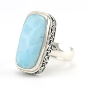 Sterling Silver Larimar Rectangle Bali Ring
