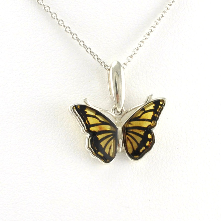 Alt View Sterling Silver Amber Butterfly Necklace