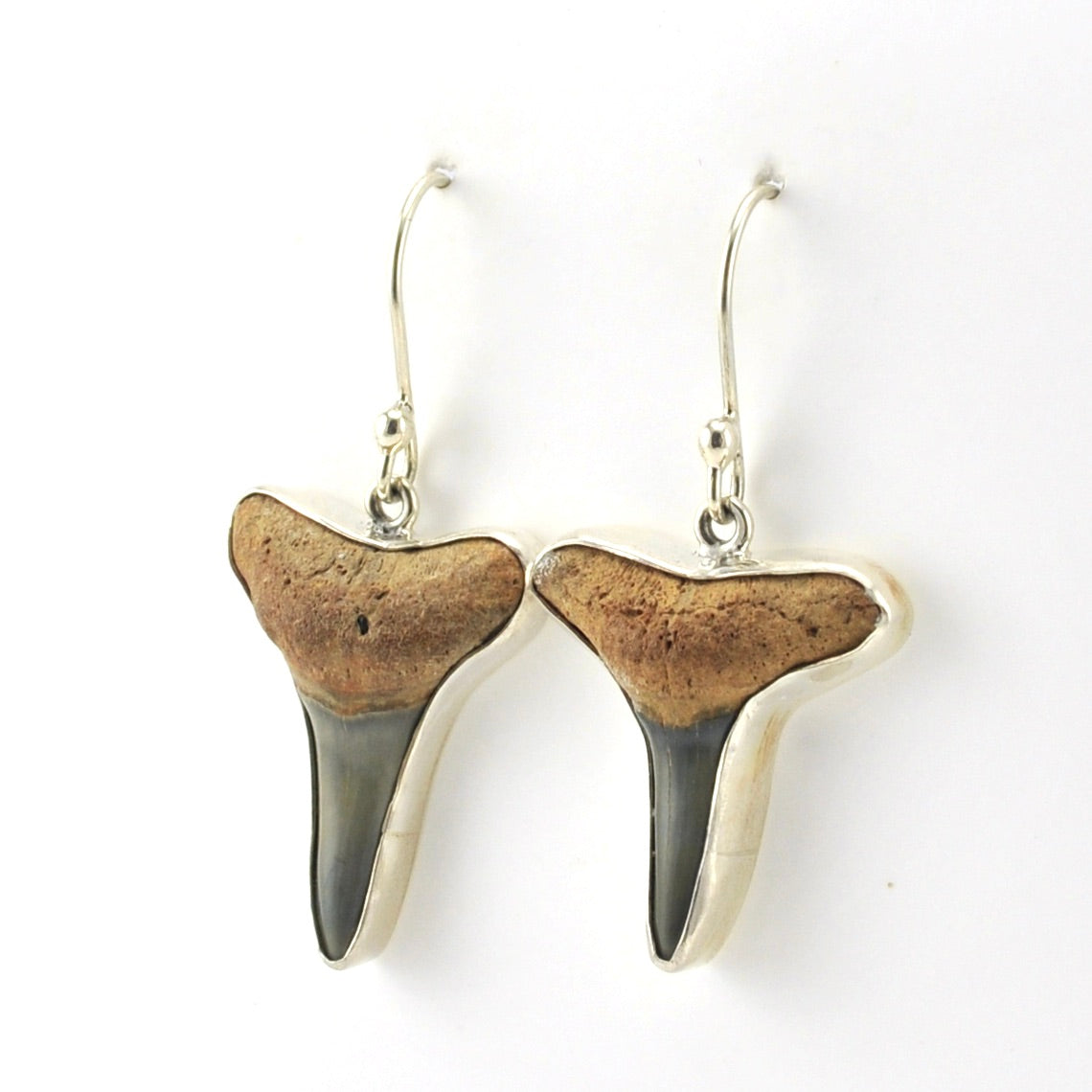 Alt View Sterling Silver Fossil Shark Teeth Dangle Earrings