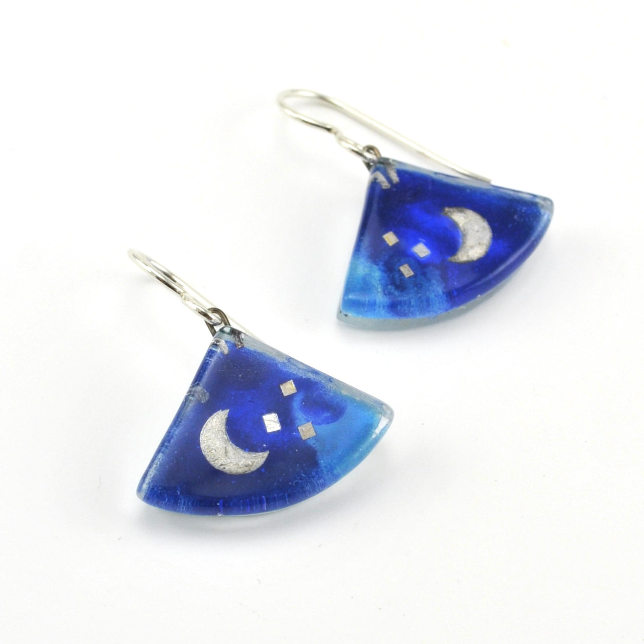 Glass Blue Moon Fan Earrings
